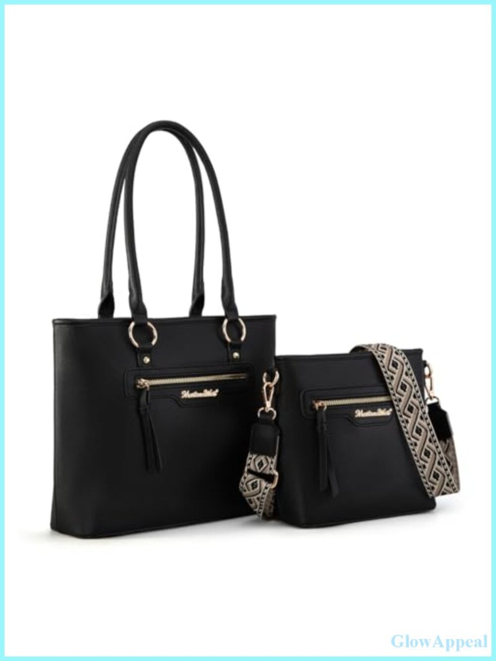 Set of 2 Vegan Leather Tote & Crossbody Bags with Guitar Strap